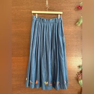 Vintage Bechamel Denim Midi Skirt with Western Boot Embroidery (80s/90s)